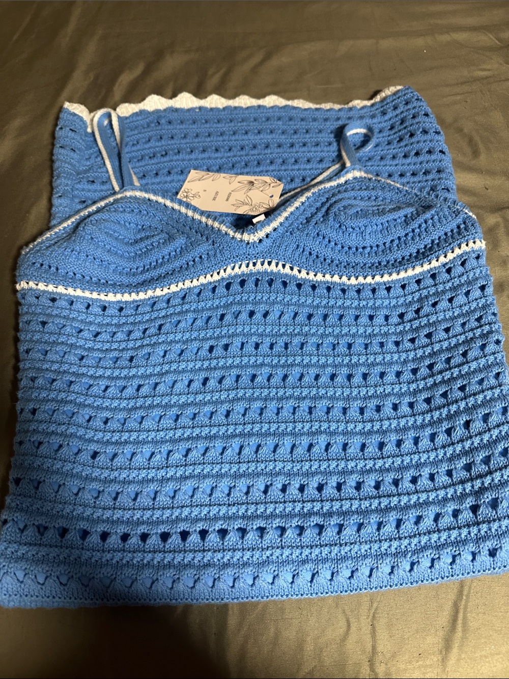 Blue Crochet Bandeau drees with White Trim - Women